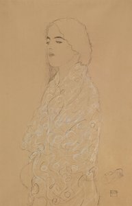 Žena s bílým šátkem (tužka s bílou a červenou křídou na papíře) od Gustav Klimt
