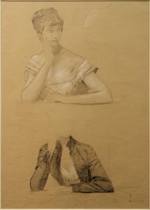 Dvě studie mladé ženy sedící u stolu od Gustav Klimt