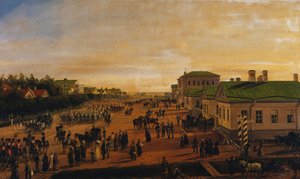Car Nicholas se vrací z vojenské přehlídky v Krasnoe Selo, 1848
