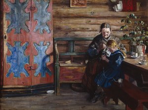 Interiér farmy s vnučkou (olej na plátně) od Gustav Wentzel