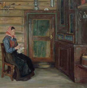 Farmáři interiér s pletací ženou od Gustav Wentzel