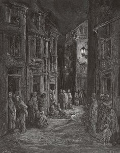 Bluegate Fieldsin slummet Lontoossa 1800-luvulla. (Tulosta)