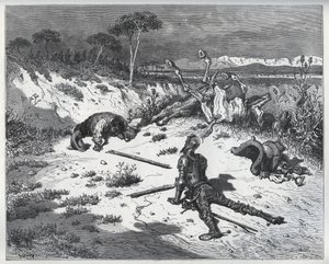 Moralizace dona Quijota o nevděčnosti – z „Don Quijote de la Mancha“ od Miguela Cervantese (1547-1616) (Don Quijote) - dřevořez podle kresby Gustava Dorea od Gustave (after) Dore