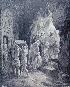Pohřeb Sarah, vyrytý Heliodorem Josephem Pisanem (1822-90) kolem roku 1868 (rytina) od Gustave (after) Dore