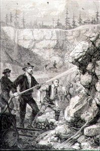 Gold Prospecting v Kalifornii v 60. letech 19. století, vyryl Felix Jean Gauchard (1825-72) (rytina) od Gustave Adolphe (after) Chassevent Bacques