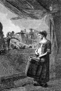 Cosette před hračkářstvím - v “”Les Miserables”” od Victora Huga, ill. od Brion, ed. Hetzel a Lacroix od Gustave Brion
