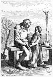 Cosette et Jean Valjean - v “”Les Miserables”” od Victora Huga, ill. od Brion, ed. Hetzel a Lacroix
