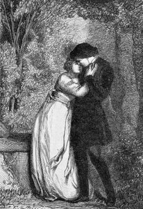 Cosette a jeho snoubenec Marius - ve filmu „Les Miserables“ od Victora Huga, nemocného. od Brion, ed. Hetzel a Lacroix