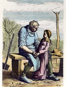 Cosette měla povolení z Bídníků. 1865 (rytina) od Gustave Brion