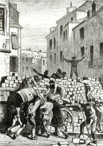 Barikáda, ilustrace z „Les Miserables“ od Victora Huga (1802-85)