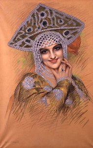 Mladá žena v perlové čelence (pastel na papíře) od Gustave Brisgand