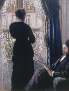 Interiér.Žena u okna od Gustave Caillebotte