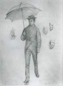 Studie k filmu Mladý muž s deštníkem (tužka na papíře) od Gustave Caillebotte
