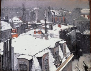 Pohled na střechy (Efekt sněhu) - olej na plátně od Gustave Caillebotte
