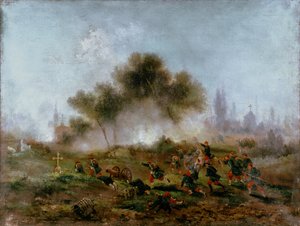 Pařížská komuna: útok na hřbitov pravidelnými jednotkami a dobytí barikád v květnu 1871, 1871 od Gustave Clarence Rodolphe Boulanger