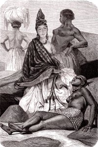 Signare, mulatky-francouzské africké ženy na ostrově Goree v Senegalu. 1861 (rytina)