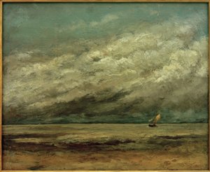 Plachetnice poblíž pobřeží, bouřlivá obloha od Gustave Courbet