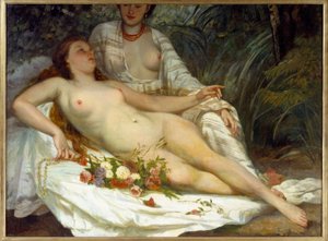 Bathers říká dvě nahé ženy. Obraz Gustava Courbeta (1819-1877)