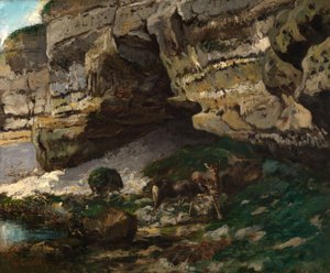 Skalnatá krajina s jeleny od Gustave Courbet