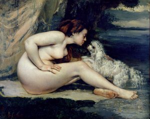 Ženský akt se psem (Portrét Leotine Renaude) 1861-62 (olej na plátně)