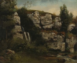 Krajina se skalami a vodopádem. 1872 od Gustave Courbet