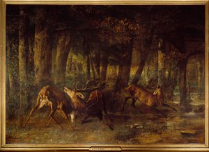 Jarní říje, jelení souboj. Obraz Gustava Courbeta (1819-1877) od Gustave Courbet