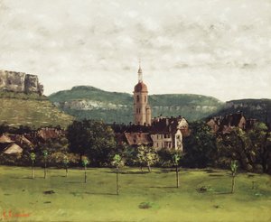 Pohled na Ornans a jeho zvonici, c.1858 od Gustave Courbet