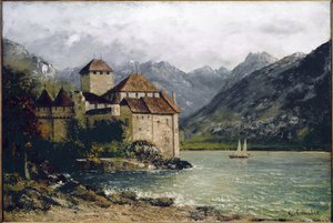 Pohled na hrad Chillon na Ženevském jezeře (olej na plátně od Gustave Courbet
