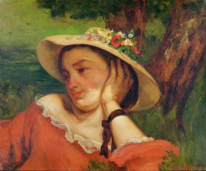 Žena ve slaměném klobouku s květinami, c.1857