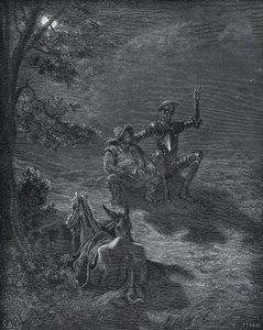 A Nocturnal Discourse – z „Don Quijote de la Mancha“ od Miguela Cervantese (1547-1616) (Don Quijote) – dřevořez podle kresby Gustava Dorea od Gustave Dore