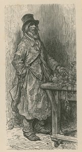 Muž stojí a prodává své zboží ze stánku na trhu od Gustave Dore