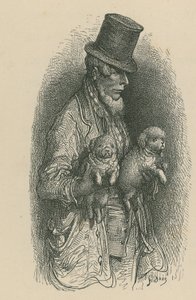 Muž v cylindru, který drží v rukou dva psy od Gustave Dore