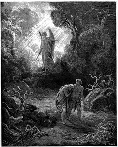 Adam a Eva loví z ráje - Ilustrace Gustava Doreho pro The Bible - od Gustave Dore