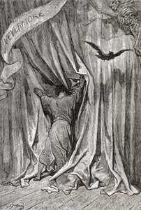 Podle kresby Gustava Dora k básni Edgara Allana Poea Havran. Z knihy Život a vzpomínky Gustava Doreho, vydané v roce 1885. od Gustave Dore