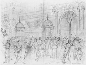 Album Obležení Paříže, Boulevard Montmartre, leden 1871 (pero a hnědý inkoust a tužka na papíře) od Gustave Dore