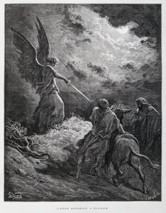 Anděl se setkal s Balámem s mečem, ilustrace z Doreho bible od Gustave Dore