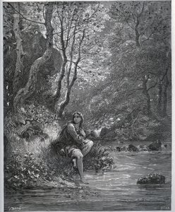 Vzhled Dorothee ve farmářských šatech – z „“Dona Quijota de la Mancha”” od Miguela Cervantese (1547-1616) (Don Quijote) - Dřevoryt podle kresby Gustava Dorea od Gustave Dore