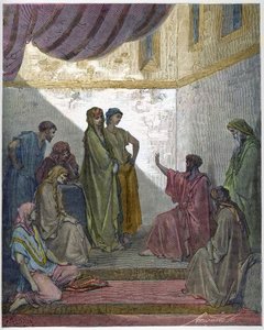 Baptim of Cornelius the Centurion - Cornelius Setník přijímá víru Ježíše Krista a je pokřtěn svatým Petrem. - Rytina do „The Bible illustree“ od Gustava Dore (1832-1883) - Rytina z „“The Dore Bible““ od Gustave Dore