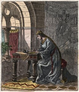 Bertrade z Montfortu (1070-1117) Francouzská královna (manželka francouzského krále Filipa I.) ve Fontevrault - rytina Gustava Dorea z 19. století v „“ National History Illustred of France from the Most Retreated Times to Today” 1876 - Soukromá sbírka od Gustave Dore
