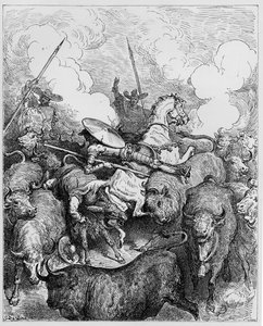 Býčí zápasy, z „Don Quijote de la Mancha“ od Miguela Cervantese, vyryto Heliodorem Josephem Pisanem, kolem roku 1875 od Gustave Dore