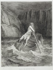 Charon, převozník z pekla, z Božské komedie (Inferno) od Dante Alighieriho (1265-1321) vyrytý Stephanem Pannemakerem (1847-1930) kolem roku 1868 od Gustave Dore