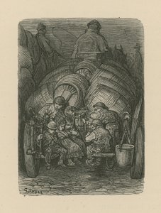 Děti sedí na zadní straně pivovarského vozíku od Gustave Dore