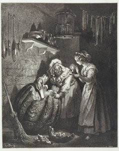 Popelčina kmotra a dýně, vyryl Heliodore Joseph Pisan (1822-90) kolem roku 1868 od Gustave Dore