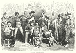 Společnost ve španělském hostinci (rytina) od Gustave Dore