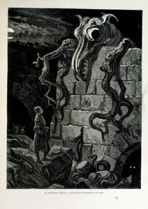 Croque-Mitaine; 1863 ilustrace, Gustave Dore (1832 – 1883); Francouzský výtvarník, grafik, ilustrátor. Croque-Mitaine (Bogeyman) zlomyslná postava představená dětem, aby je vyděsila, a tak je učinila moudřejšími. od Gustave Dore