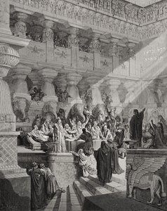 Daniel Interpreting the Writing on the Wall, Daniel 5:25-28, ilustrace z Doreovy 