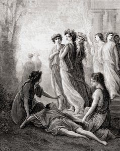 Daphnis et Alcimadure, z konce 19. století vydání Fables de La Fontaine (dřevoryt)