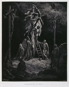 Sestoupení z kříže, sesazení Krista, Ilustrace z Doreho bible od Gustave Dore