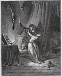 Don Fernand oznamuje svůj plamen Dorothee – z „Don Quijote de la Mancha“ od Miguela Cervantese od Gustave Dore