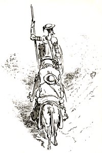 Don Quijote na koni, za ním Sancho na oslu. od Gustave Dore